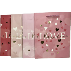 Dísztasak papír 18x23cm rózsaszín LOVE többféle 12db/csomag